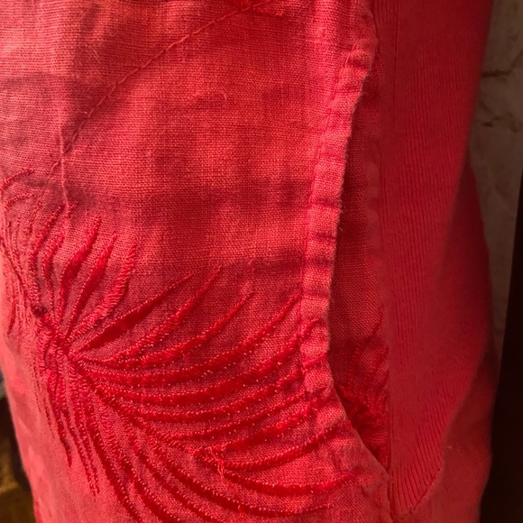 Lungo L'arno Coral Linen Embroidered Dress with Pockets - Picture 4 of 8